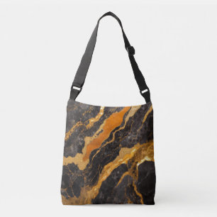 Bolso Cruzado Patrón de mármol negro naranja con oro