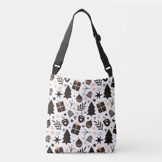 Bolso Cruzado Patrón de Navidades blancos y negros (Anverso)
