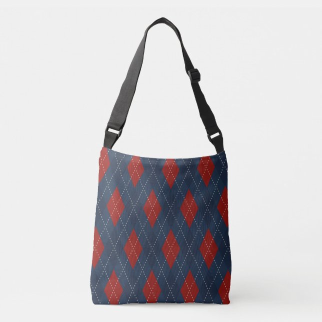 Bolso Cruzado Patrón de Navidades Royal Blue Argyle (Anverso)