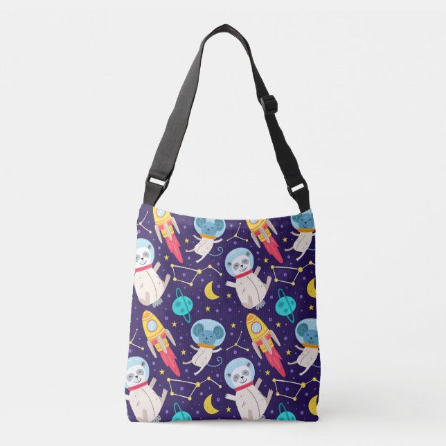 Bolso Cruzado Patrón De Niños Astronautas Panda Y Mouse (Anverso)