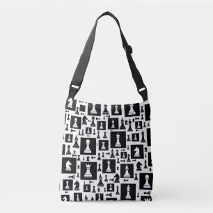 Bolso Cruzado Patrón de piezas de ajedrez - blanco y negro