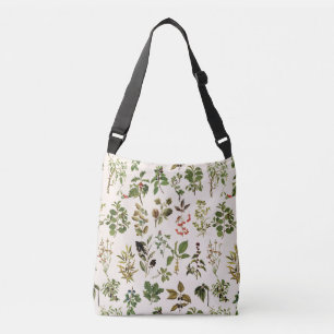 Bolso Cruzado Patrón de planta verde herbario de vintage