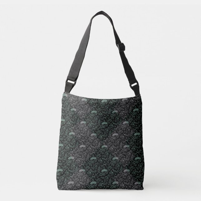 Bolso Cruzado Patrón de plantas A04b Negro BG (Anverso)