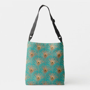 Bolso Cruzado Patrón de plumas de pavo real purpurina