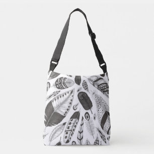 Bolso Cruzado Patrón de plumas en blanco y negro