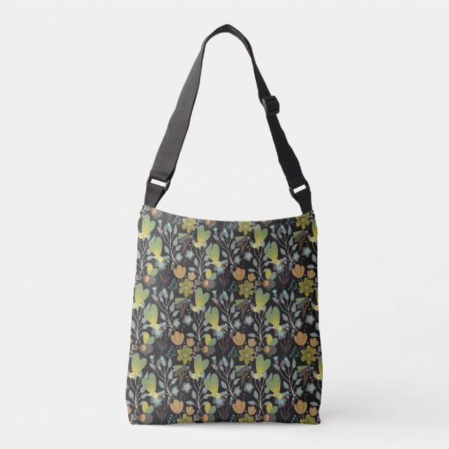 Bolso Cruzado Patrón de primavera oscura (Anverso)