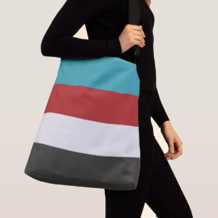 Bolso Cruzado Patrón de rayas grises rojas turquesa oscuro