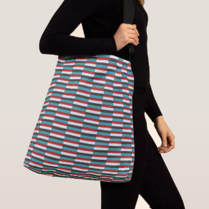 Bolso Cruzado Patrón de rayas rojas turquesa oscuro