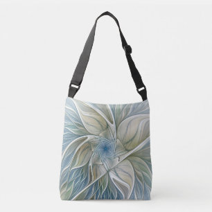 Bolso Cruzado Patrón de sueño floral Resumen Fractal caqui azul