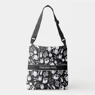 Bolso Cruzado patrón de suministros escolares en blanco y negro