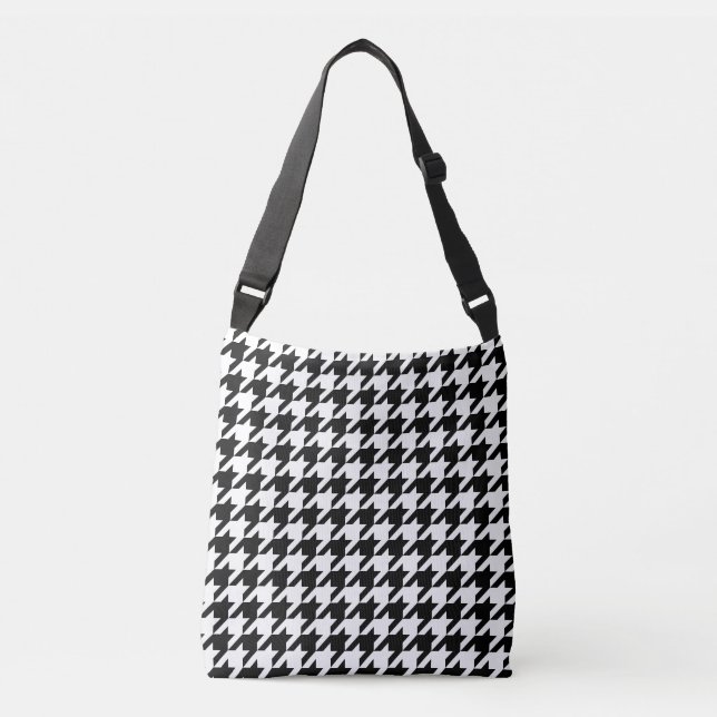 Bolso Cruzado Patrón de tejido de hongos blancos retro negro (Anverso)