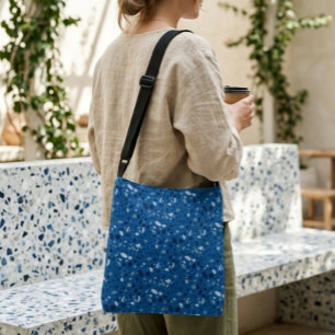 Bolso Cruzado Patrón de Terrazzo Azul de Piedra Abstracta Modern