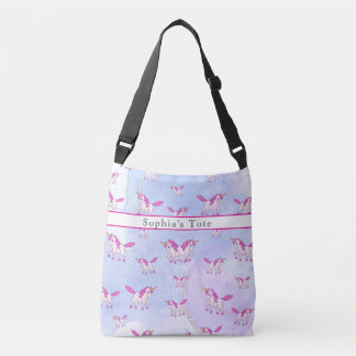 Bolso Cruzado Patrón de unicornio rosa lindo nombre personalizad