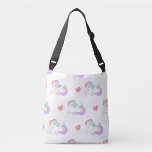 Bolso Cruzado Patrón de unicornios y corazones de pato