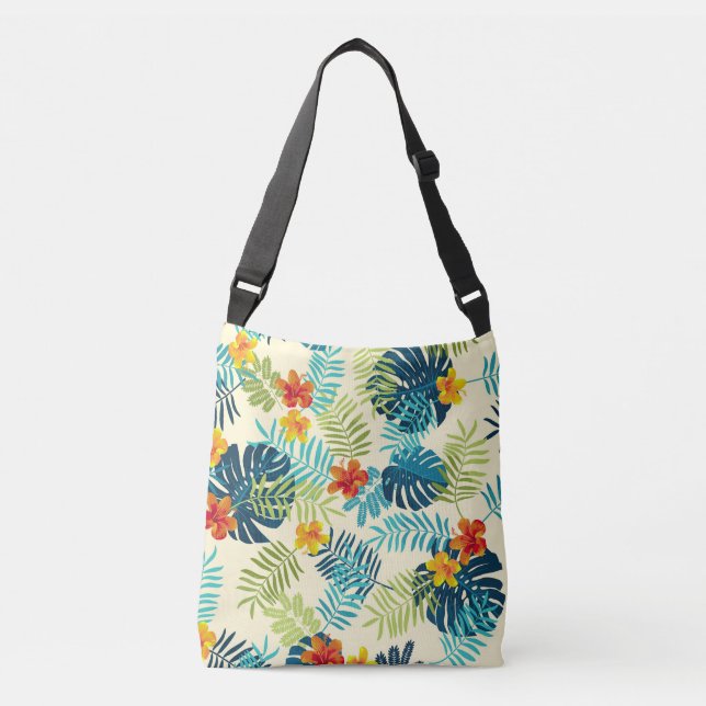 Bolso Cruzado Patrón de verano de Monstera Tropical Hibiscus (Anverso)
