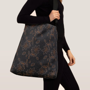 Bolso Cruzado Patrón elegante de Batik floral negro y dorado