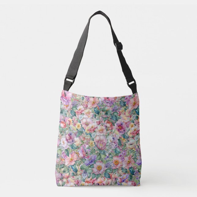Bolso Cruzado Patrón floral acuarela, fondo floral (Anverso)