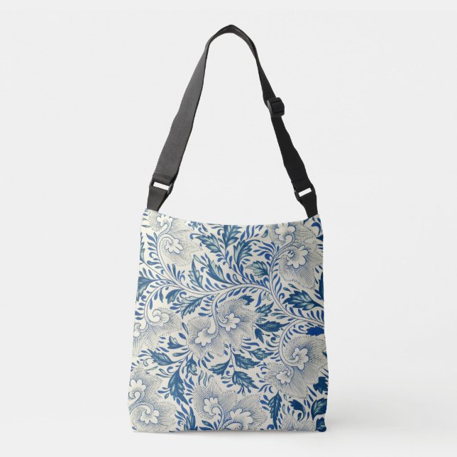 Bolso Cruzado Patrón floral azul Diseño antiguo asiático (Anverso)