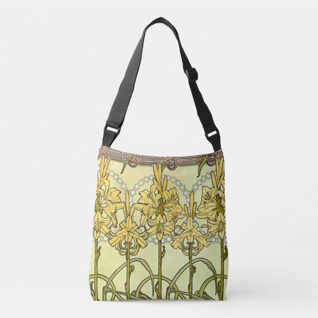 Bolso Cruzado Patrón floral de Alfonse Mucha Art Nouveau Lily (Anverso)