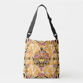 Bolso Cruzado Patrón floral dorado y rosa ornamentado de Hollow