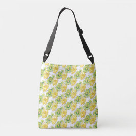 Bolso Cruzado Patrón floral lima amarillo negro