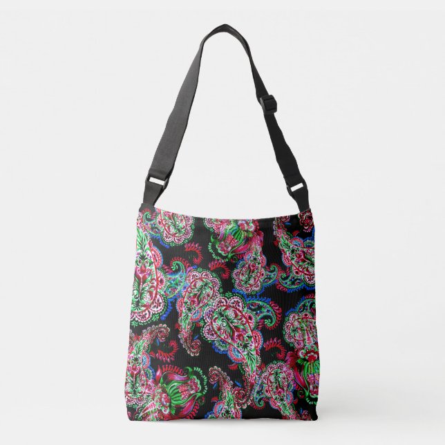 Bolso Cruzado Patrón Floral Paisley, Origen Étnico. (Anverso)
