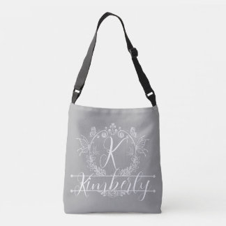 Bolso Cruzado "Patrón Floral Plateado y Blanco" Monograma Person