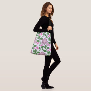Bolso Cruzado Patrón floral rosa con hojas verdes