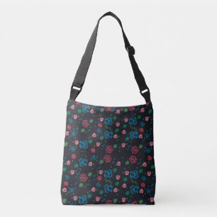 Bolso Cruzado patrón floral vintage rojo y azul