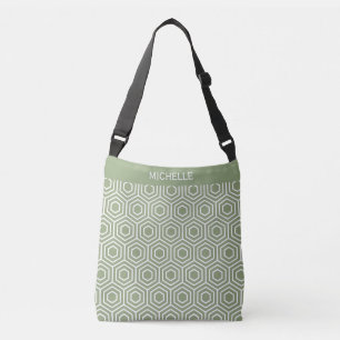 Bolso Cruzado Patrón geométrico del Hexágono Verde Sage
