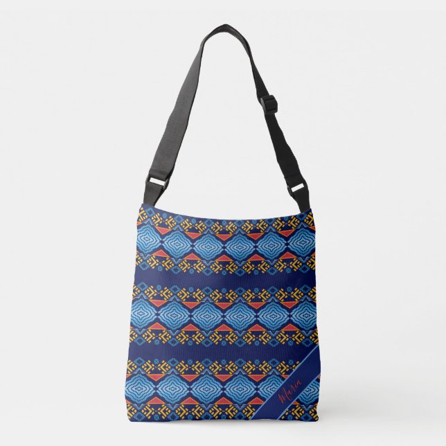 Bolso Cruzado Patrón geométrico étnico.monograma (Anverso)