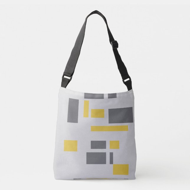 Bolso Cruzado Patrón geométrico gris amarillo moderno, simple y  (Anverso)
