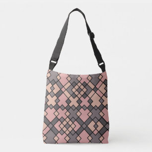 Bolso Cruzado Patrón geométrico gris púrpura rosa