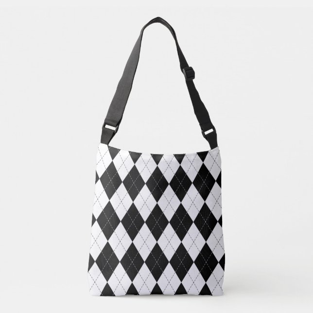 Bolso Cruzado Patrón geométrico negro blanco (Anverso)