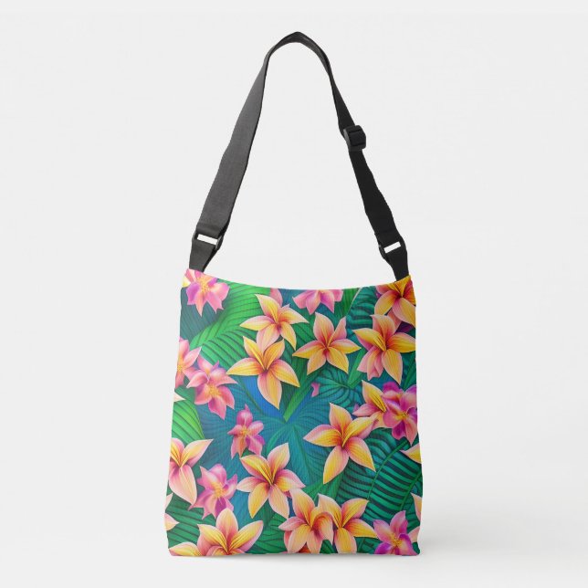 Bolso Cruzado Patrón hawaiano de flores tropicales (Anverso)
