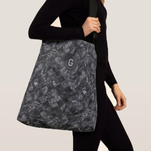 Bolso Cruzado Patrón moderno monogramado negro falso Purpurina