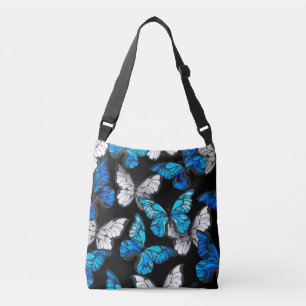 Bolso Cruzado Patrón oscuro sin foco con mariposas azules morfo