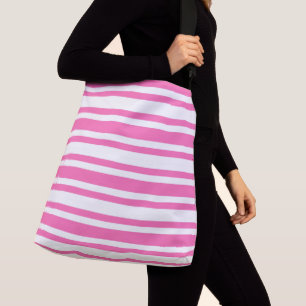 Bolso Cruzado Patrón rayado de rayas rosadas y blancas