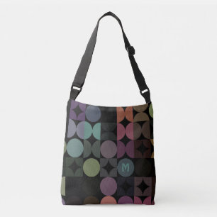 Bolso Cruzado Patrón Retro Azul Teal Verde Marrón Negro Personal