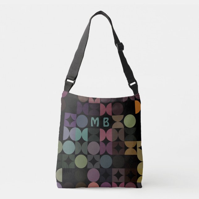 Bolso Cruzado Patrón retro negro verde verde azul personalizado  (Anverso)