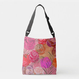 Bolso Cruzado Patrón rosa con flores y plantas