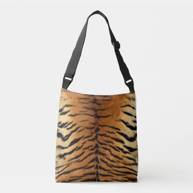 Bolso Cruzado Patrón textil de tigre marrón y negro (Anverso)