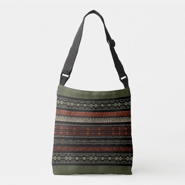 Bolso Cruzado Patrón tribal de línea verde  (Anverso)