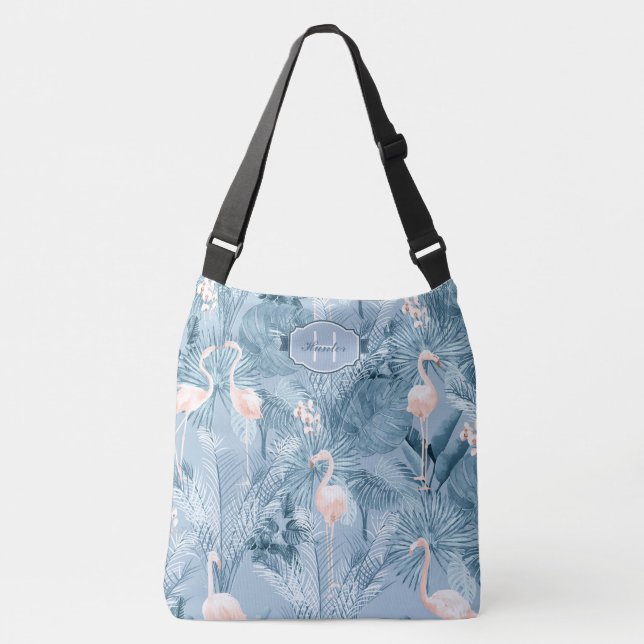 Bolso Cruzado Patrón tropical de Orquídea Flamingo ID868 azul (Anverso)