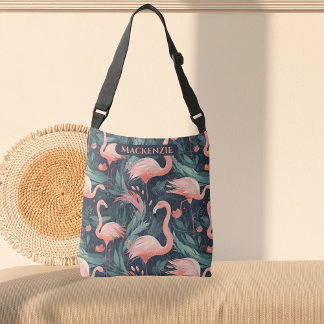 Bolso Cruzado Patrón tropical Flamingo rosa personalizado