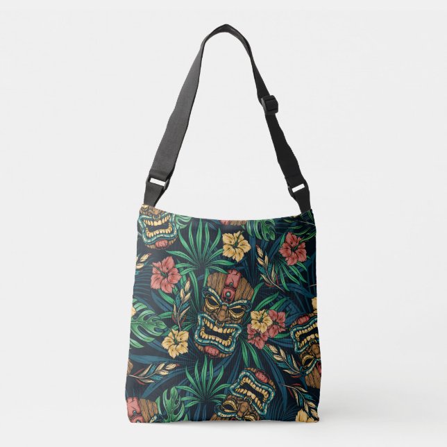 Bolso Cruzado Patrón tropical hawaiano de la máscara tiki (Anverso)