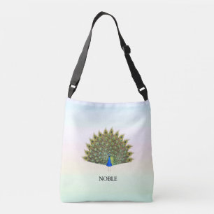 Bolso Cruzado Pavo real majestuoso sobre colores pastel