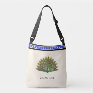Bolso Cruzado Pavo real majestuoso y estrellas sobre marfil