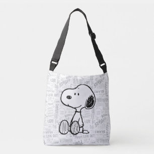 Bolso Cruzado PEANUTS   Snoopy on Black White Comics