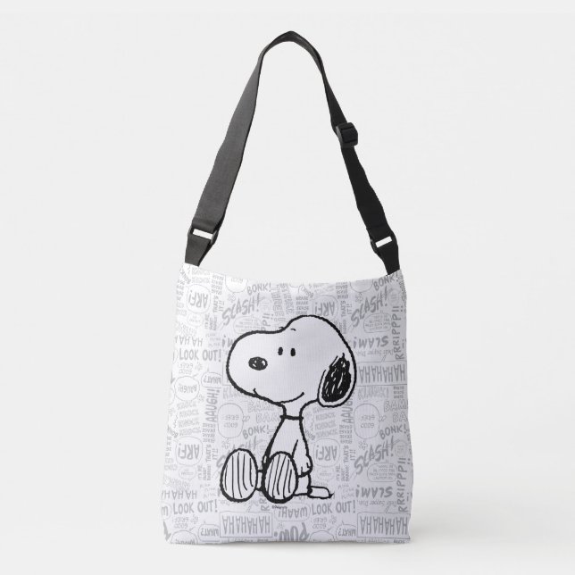 Bolso Cruzado PEANUTS | Snoopy on Black White Comics (Anverso)